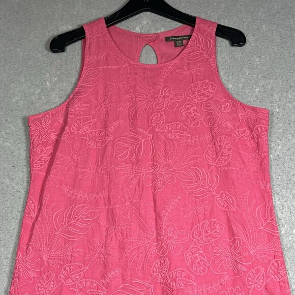 Tommy Bahama Shift Dress W/ Botanical Embroidery 100% Linen Pink Women’s Medium - Picture 3 of 11